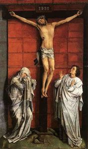 Kristus på korset med Maria og Johannes. Maleri av Roger van der Weyden (Wikimedia Commons)
